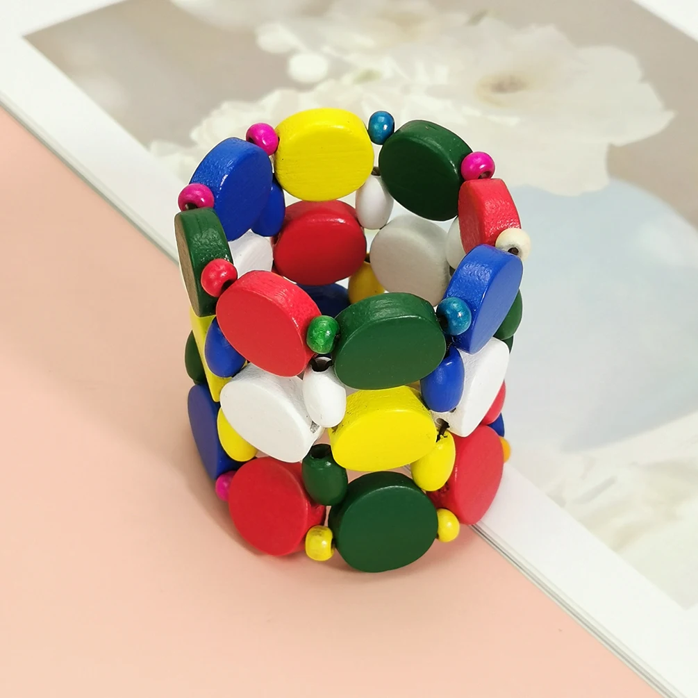 MANILAI Bohemian Multi Layers Wood Beads Cuff Bracelet Women Handmade Elastic String Bracelets & Bangles Vintage Ethnic Jewelry