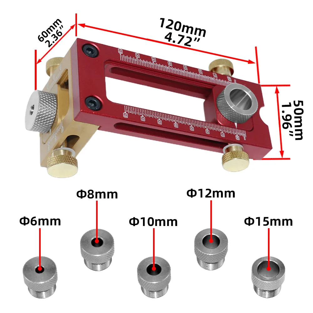 2 In new 1 Drill Guide Doweling Jig Bed Cabinet Screw Punch Locator Woodworking Hole Drill Bit Set 2025 5-Hole 6/8/10/12/15mm Pin Fixture