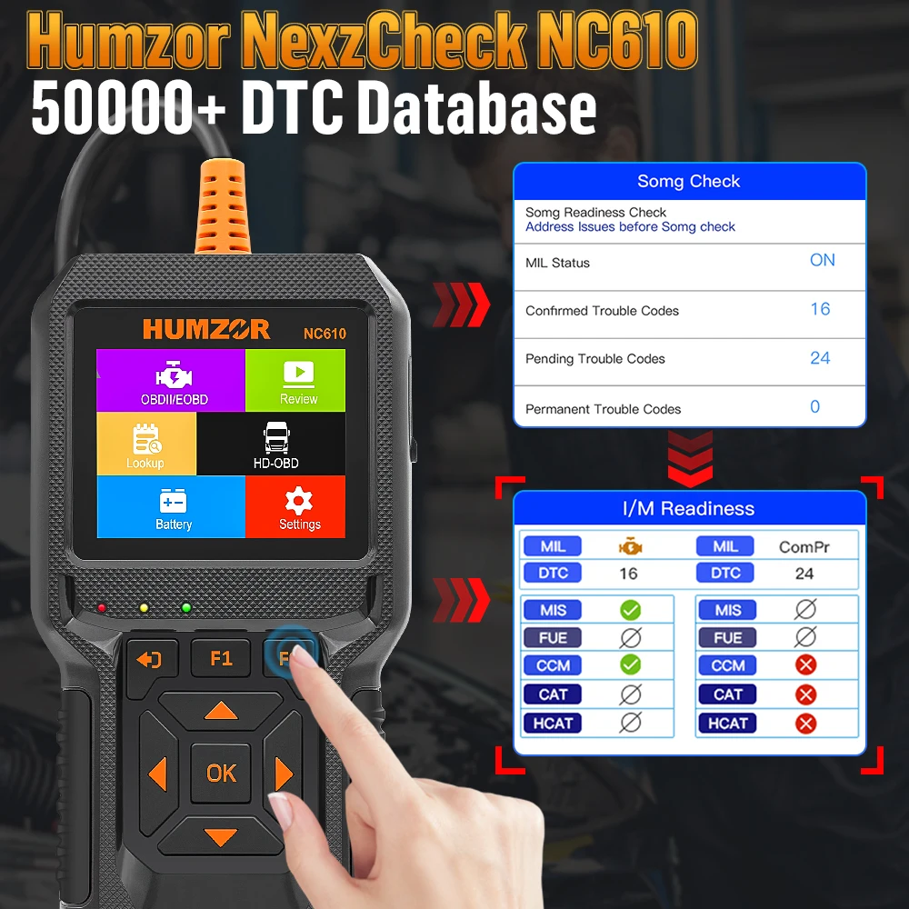 HUMZOR NC610 12V/24V Code Reader OBDII Engine J1939 For Car Automotive Scanner for Scania Truck OBD 2 OBD2 Diagnostic Auto Tool