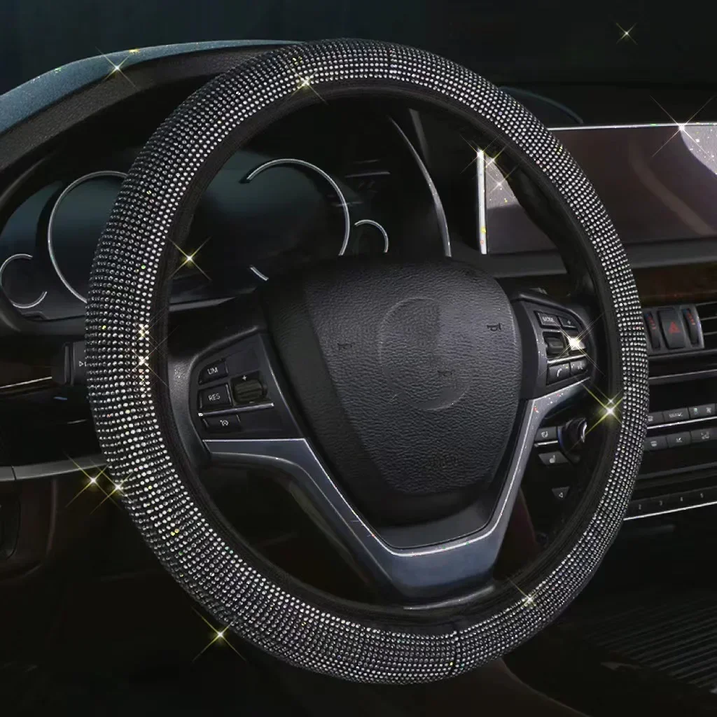37/38cm Car Steering Wheel Cover Universal Diamond Blingbling Crystal Set Wheel Car-styling Wheel Woman Diamond Accessories