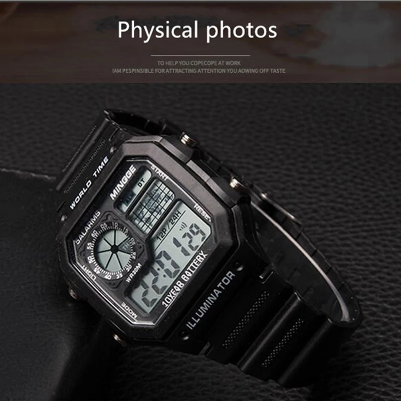Men's Digital Sports Luminous Chronograph Waterproof Slim Electronic Watch
