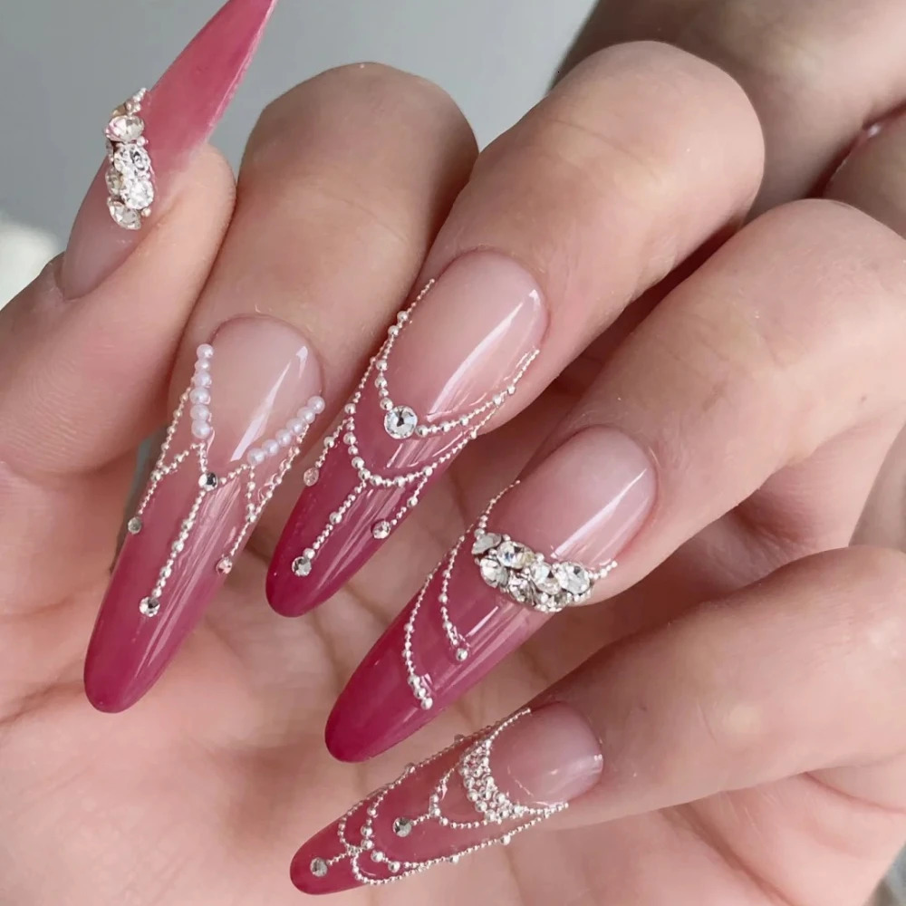 10 handmade items long almond fake nails French pink Christmas and Year limited edition nails nail n with set 241031