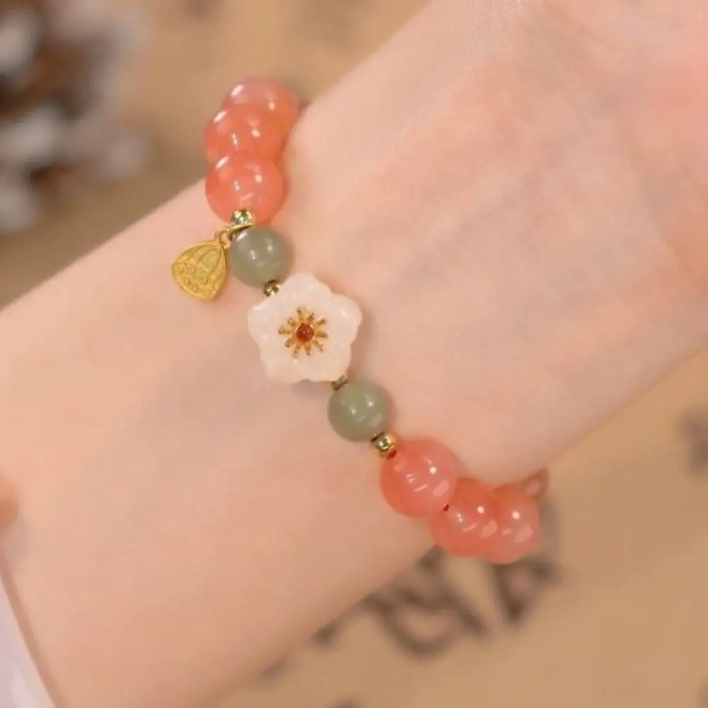 New Chinese Style Jade Bracelet Women's Ancient Style Flower Bead Bracelets Woven Hand Rope Girlfriends Jewelry