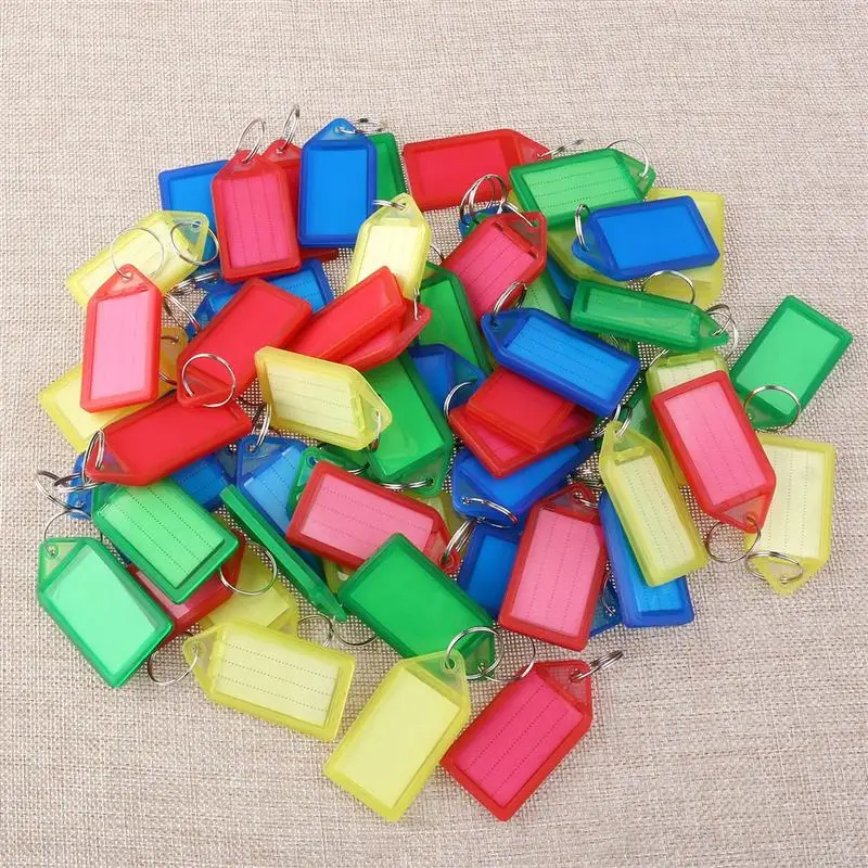 60pcs Multi-Color Fobs Plastic Tags Labels With Interior Accessories Key Rings (Random Color)