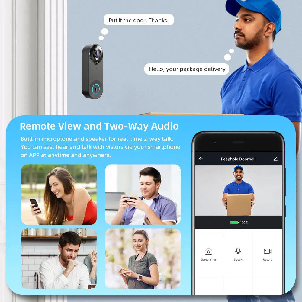 REHENT Tuya Smart 4400mAh Rechargeable Battery 1080P WiFi Audio Video Alexa Google Outdoor FHD Doorbell Door Camera with Chime