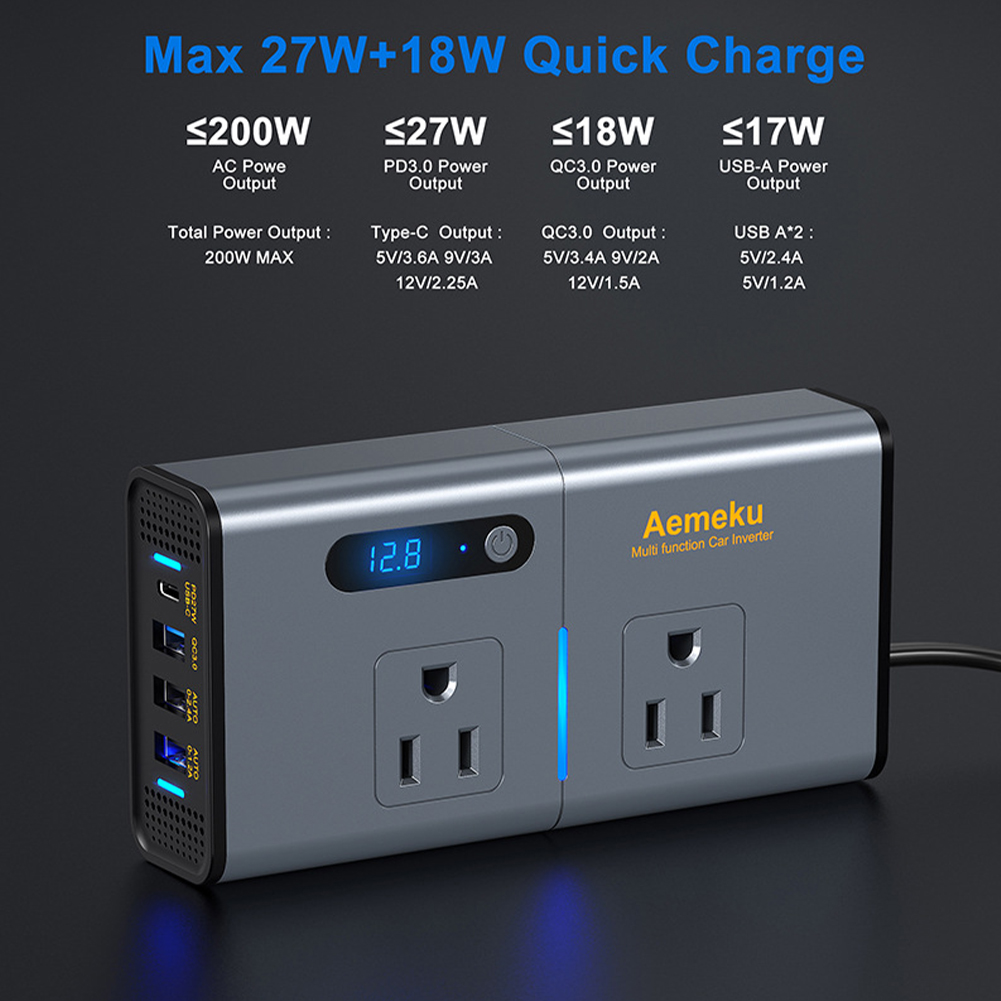 Auto Inverter DC 12V to AC 220V 110V Car Converter Type-C USB Fast Charging Charger EU US Socket Power Adapter