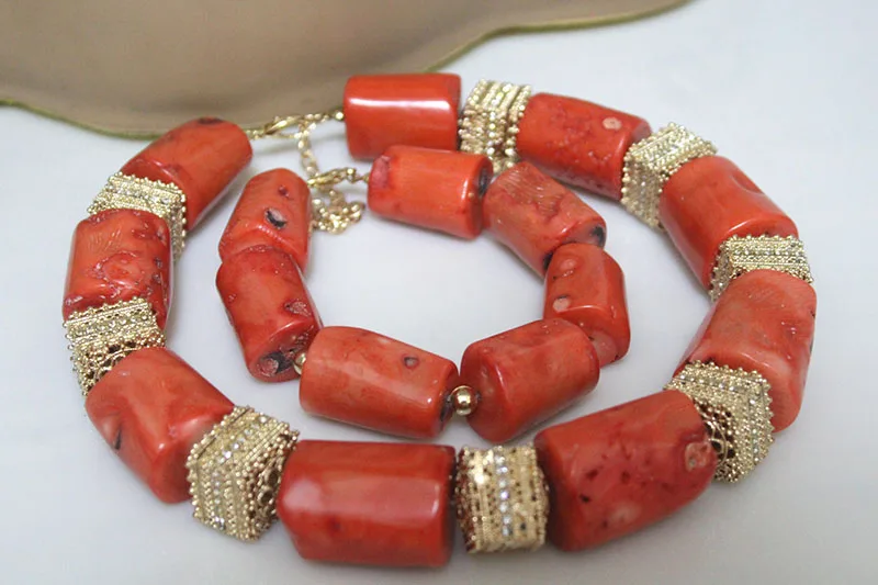 Dudo Choker Nigeria Wedding Jewelry Sets For Women 18-23MM Big Coral African Bridal Bead with Gold Plated Divider 3 Pieces