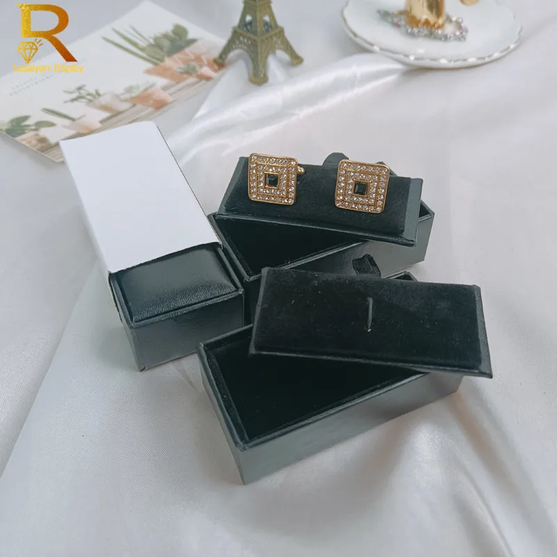 1pc Quality Mens Cufflinks Package Casket Black Leather Cufflinks Jewelry Storage Organizer Gift Box Case Holder
