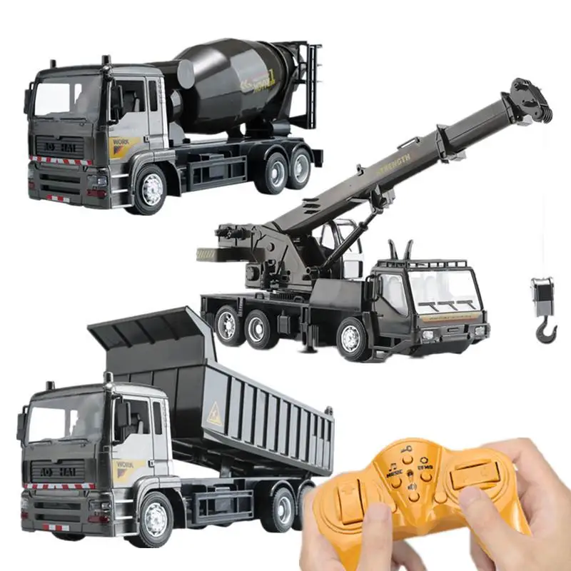 RC Alloy Engineering Vehicle Steering Wheel Remote Control Dump Truck Crane Mixer Excavator Lift Truck Outdoor Toy Birthday Gift