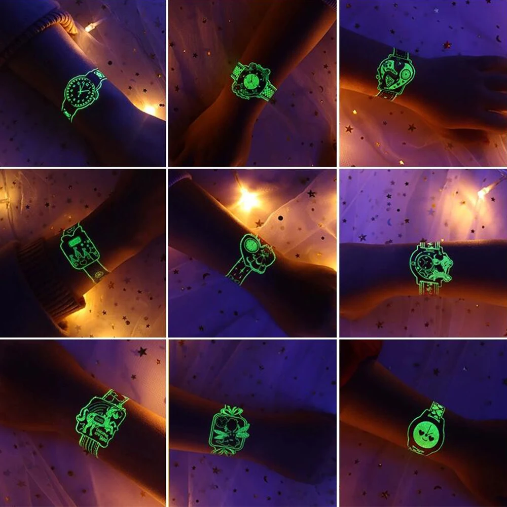 10Pcs Kids Luminou Watch Temporary Tattoos Mixed Style Water Transfer Sticker Glow In The Dark Party Supplie Gifts For Children*