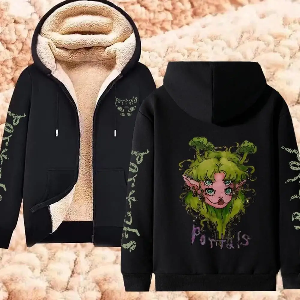 Melanie Martinez Portals Winter Hoodies Men Women Thicken Warm Sweatshirts Lambswool Jackets Windproof Streetwear Coat Plus Size