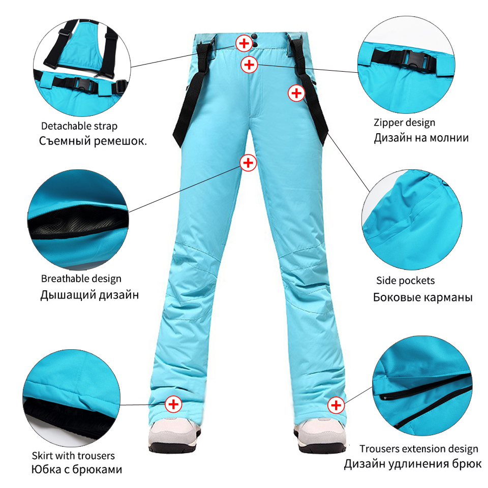 -30 Degrees Ski Women Winter Outdoor Thicken Windproof Waterproof Warm Snow Trousers Sports Snowboarding Breathable Pants