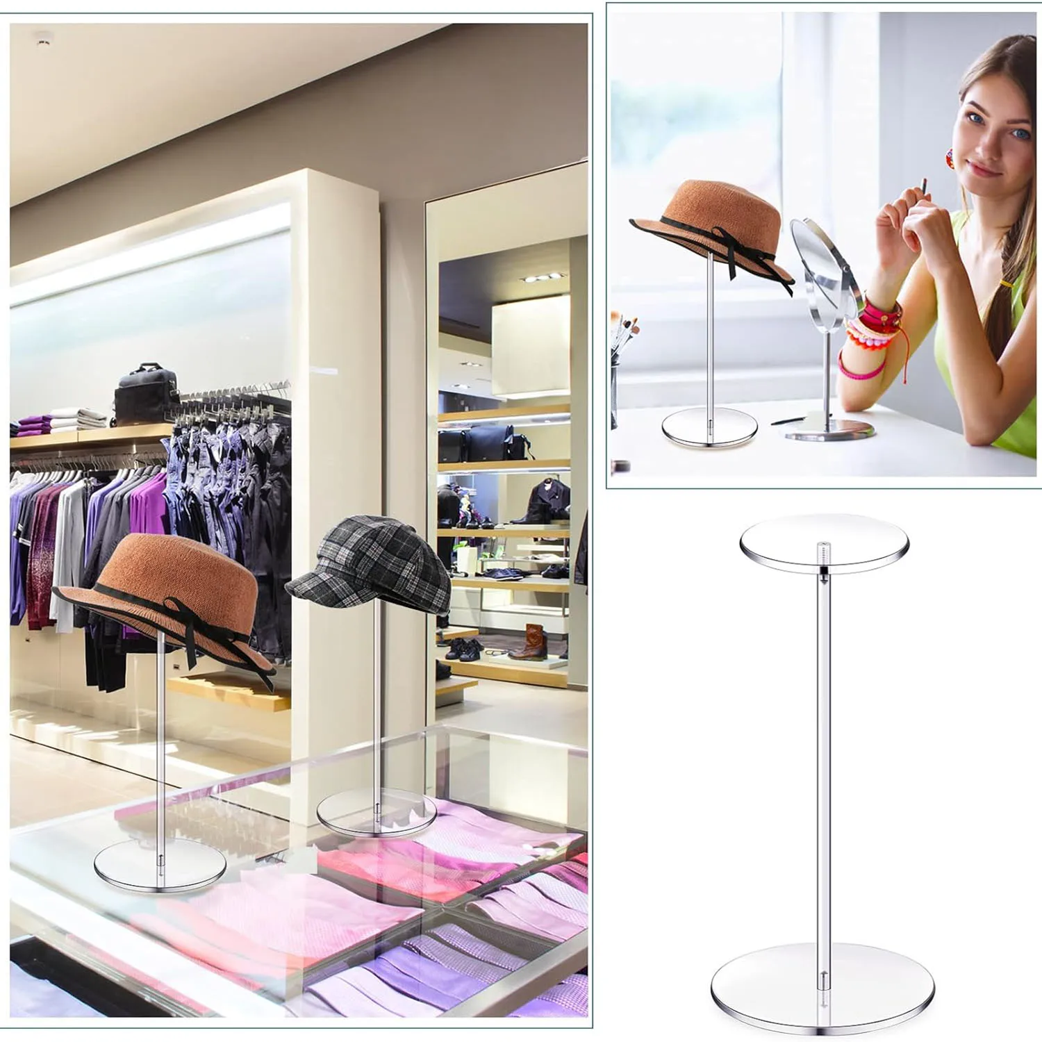 Acrylic Hat Stand Wig Display Rack Clear Hat Stand Baseball Hat Rack Multifunctional Anti-Slip Decorative Hat Display Stand