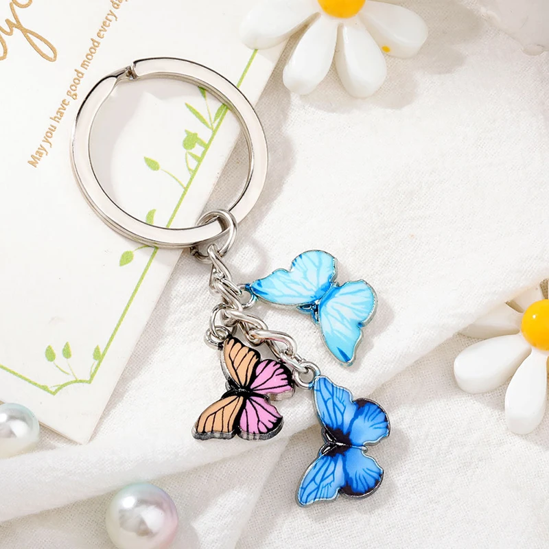 Wholesale Butterfly Keychain Holder Enamel Metal Cute Animal Key Chain Car Keyring Women Bag Pendant Charm Jewelry Gift Accessor