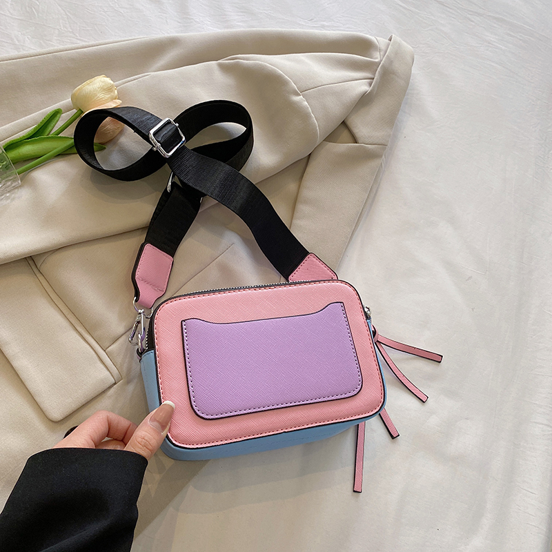 Trendy Contrast Color Small Square Bag New Personalized Broadband Crossbody Women's Bag Minimalist Camera Bag
