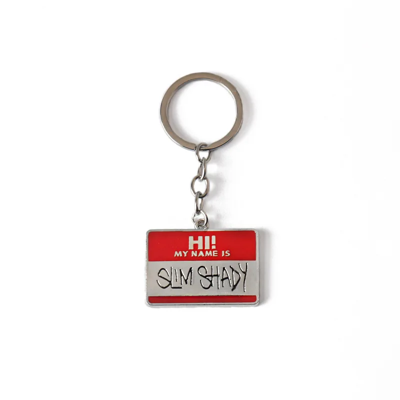 Hi My Name Is Slim-Shady Hippie Choker Necklace Pendant Men Square Necklaces Alloy Bead Chain Rapper Jewerly Keychain