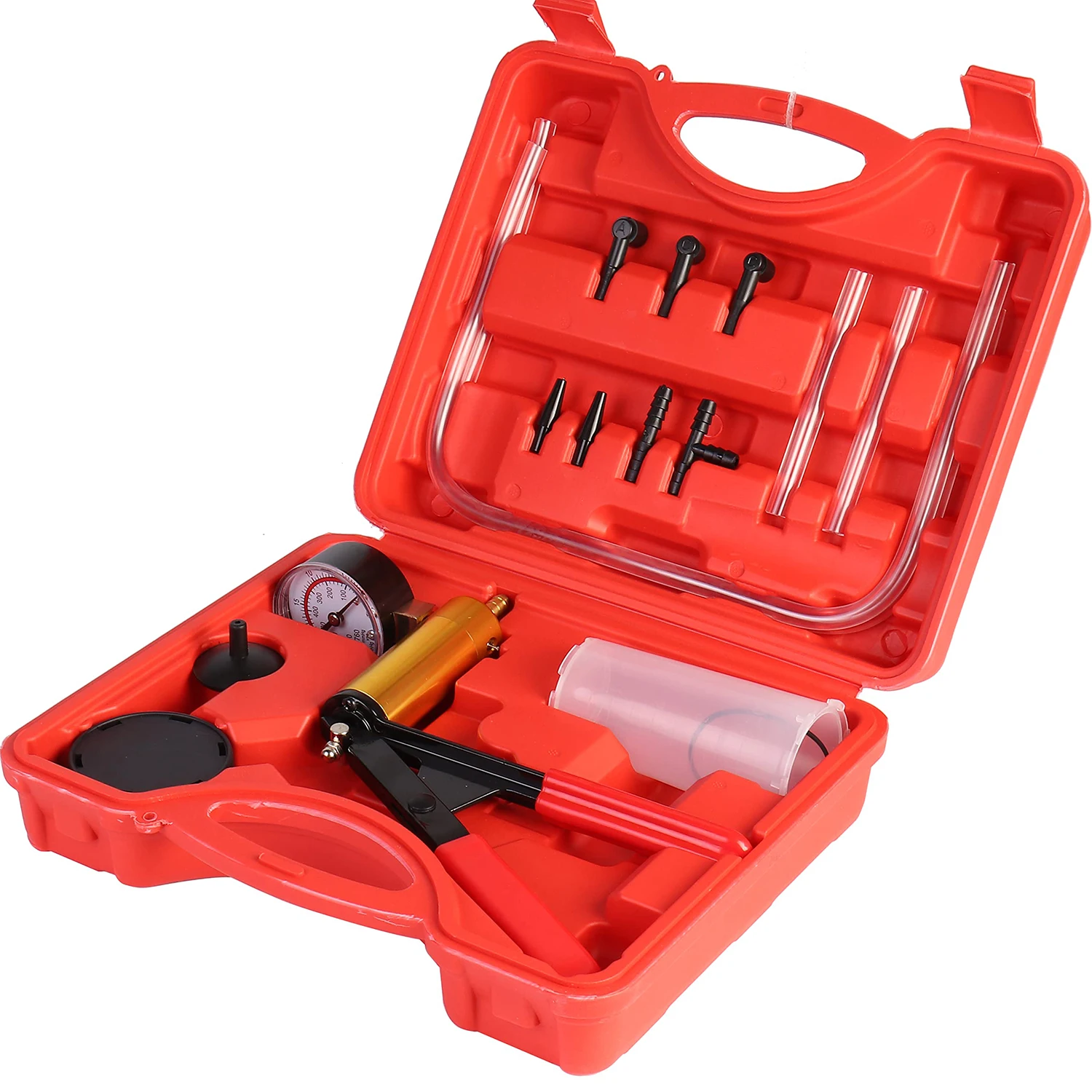 Hand held Vacuum Pump Tester Set 2 in 1 Brake Bleeder Kit with Adapters For One-Man Brake and Clutch Bleeding System