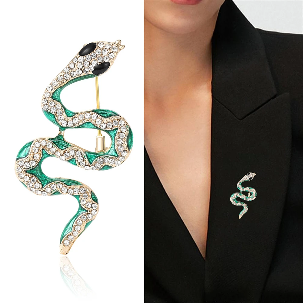 Luxury Crystal Snake Brooch Vintage Animal Brooches Unisex Women Men Clothing Lapel Pin Exquisite Party Jewelry Gifts