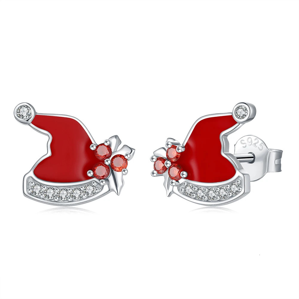 925 sterling silver cute Santa hat stud earrings red enamel Christmas gift 241031