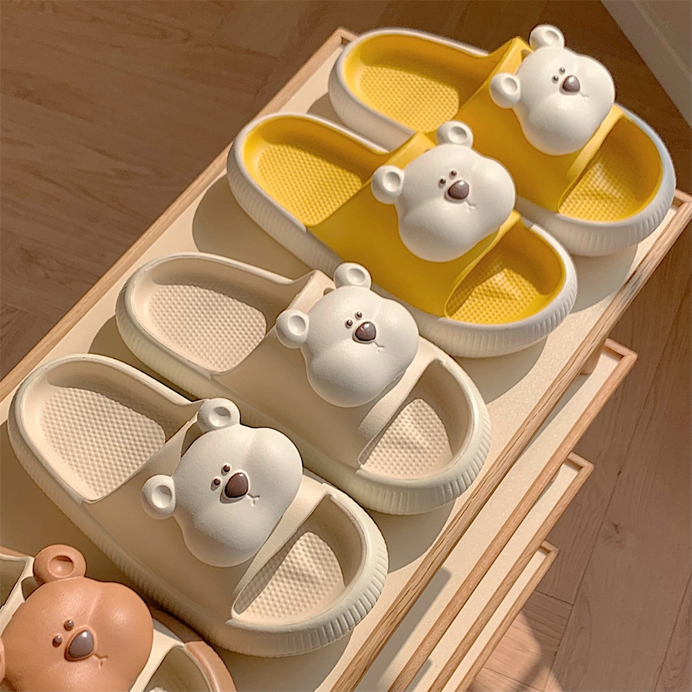 Soft bottom home summer slippers female cartoon slippers three-dimensional soft cute bear indoor street sandals girl slippers