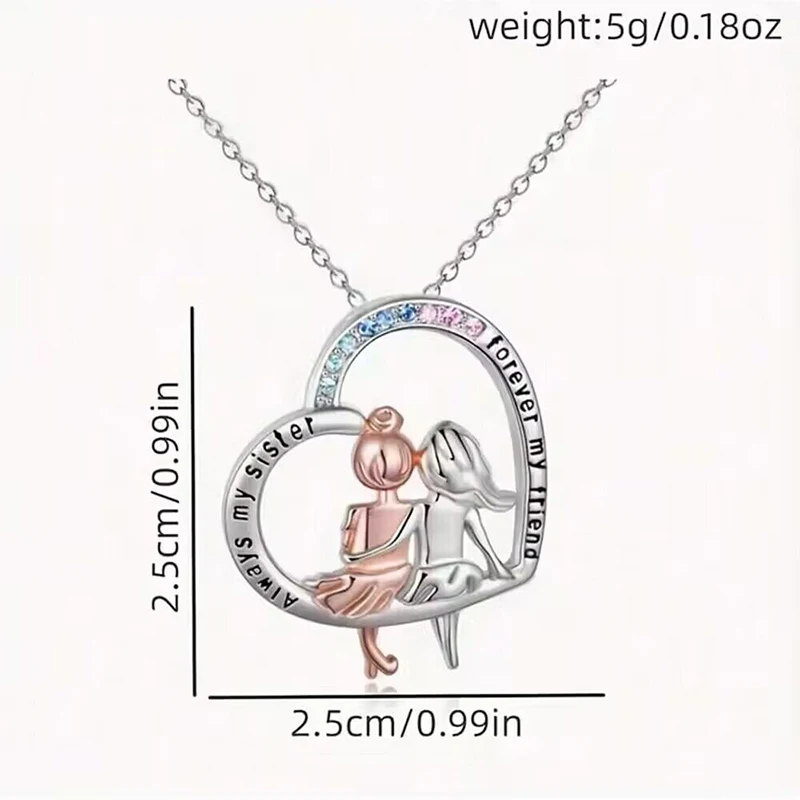 Cute Colorful Rhinestone Heart Always My Sister Necklace For Girls Friends Friendship Jewelry Gifts
