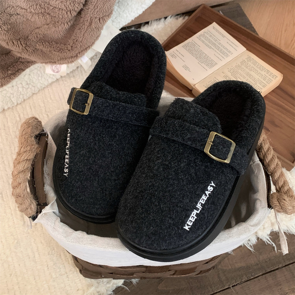 Slipper Fluffy slipper women's flat winter sweet home fashion plus velvet girl home casual fashion platform shoes indoor cotton slippers