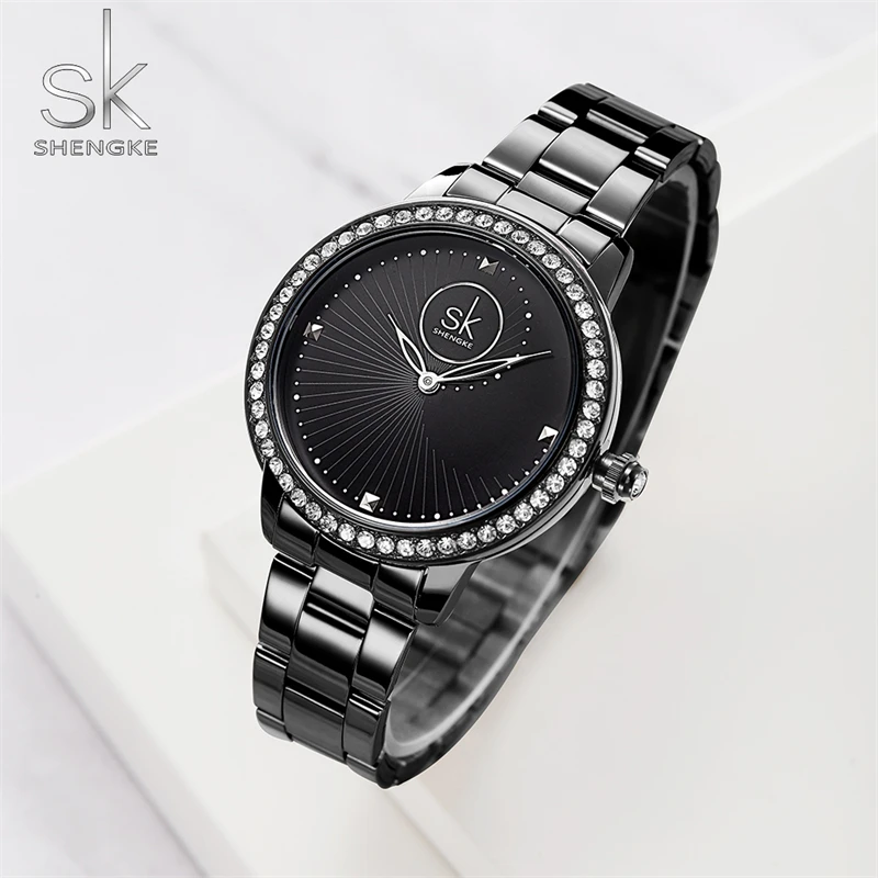 Shengke Rose Gold Watch Women Quartz Watches Ladies Top Brand Crystal Luxury Female Wristwatches Girl Clock Relogio Feminino