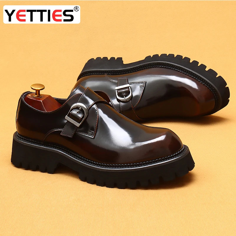 British casual leather shoes genuine leather formal business mens shoes thick shoes Oxford shoes patented leather derby shoes 241031
