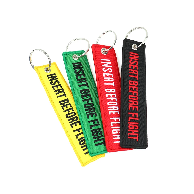 1pcs Car Key Ring Key Fobs Chaveiro INSERT BEFORE FLIGHT Keychain Jewelry Popular Llaver Motorcycle Key Tag OEM Red Embroidery