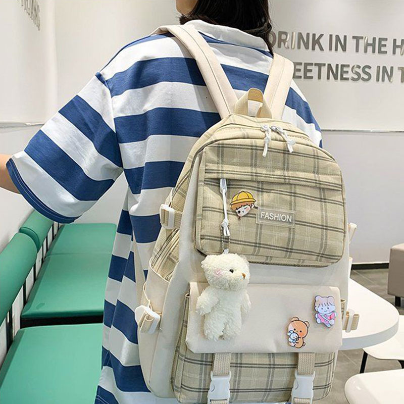2023 New 5pcs Sets High School Backpack Kawaii Bookbag Laptop Bag For Girls Cute Printed Student Bag Travel Backpack mochilas