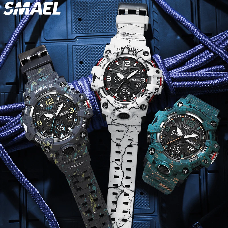 New Camouflage Military Watch Outdoor Sport Watches For Men Waterproof Chronograph Stopwatch Analog Digital Man Wristwatch 8008