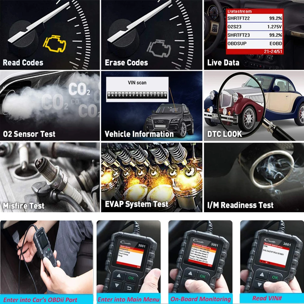 LAUNCH X431 Creader CR3001 OBD2 Scanner Engine Fault Automotive OBDII OBD Code Reader Diagnostic Scan Tool Free Update PK ELM327