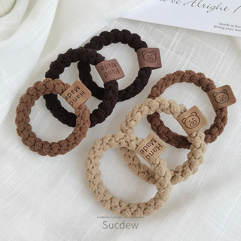Fashionable And Cute Bears Leather Bands Women s Tied Hair Rope Headwear Autumn Winter Plush Circles High Elastic A 5