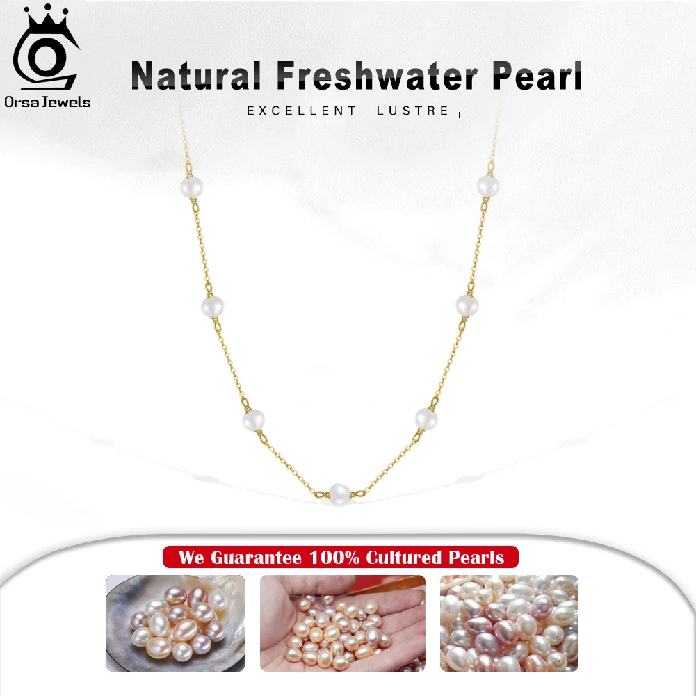 ORSA JEWELS 925 Sterling Silver Natural Baroque Pearl Choker Necklaces for Women Handmade 14K Gold Chain Necklace Jewelry GPN19