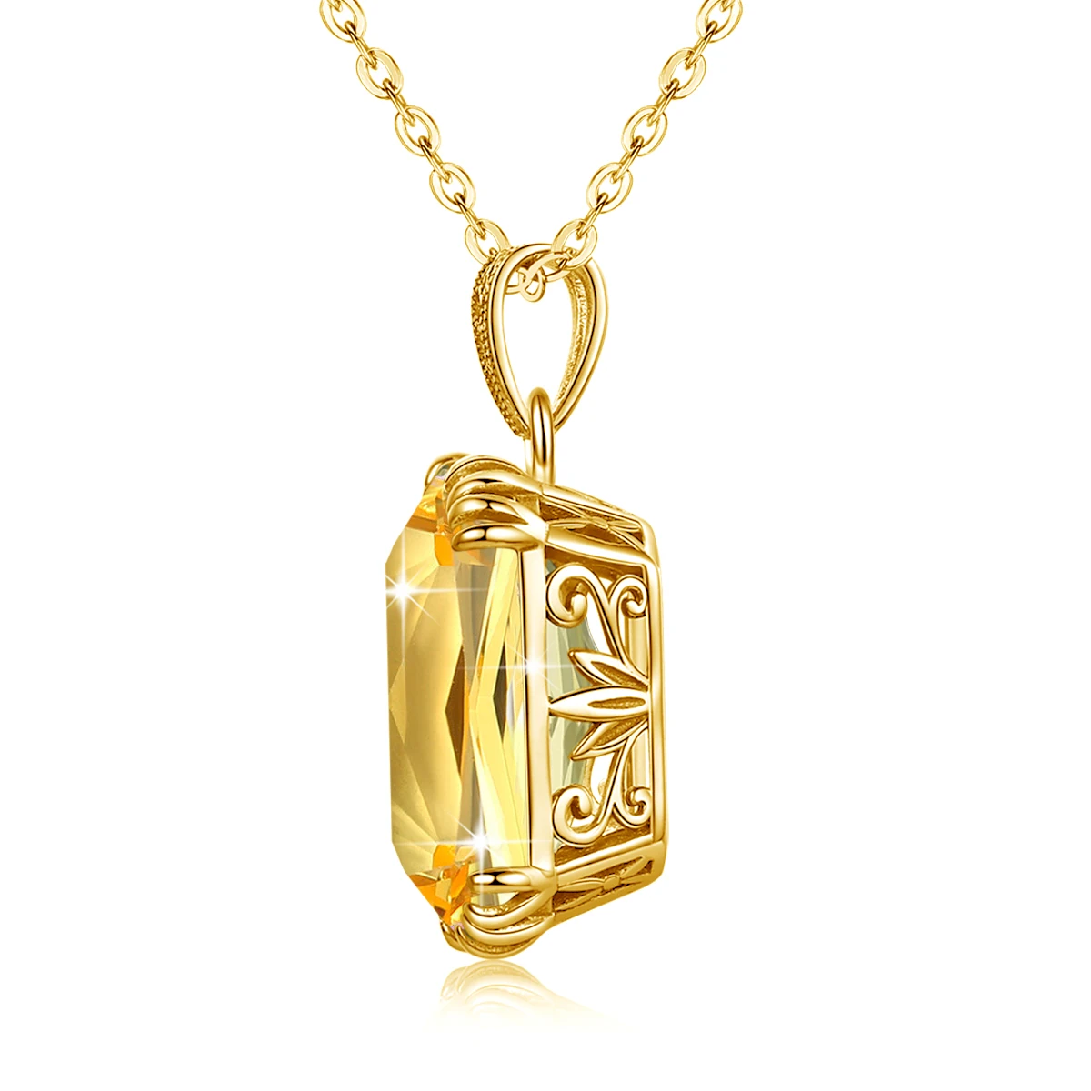 Genuine 925 Sterling Silver Pendant For Women Citrine 18K Gold Color Necklace Pendants Bohemia Filigree Flower Design Jewelry