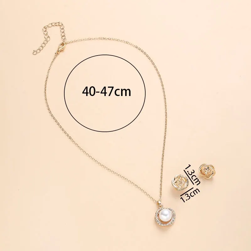 South Sea Shell Pearl Gold-Color Jewelry Sets for Women Cubic Zirconia Necklace Earrings With Party Birthday Wedding Gift