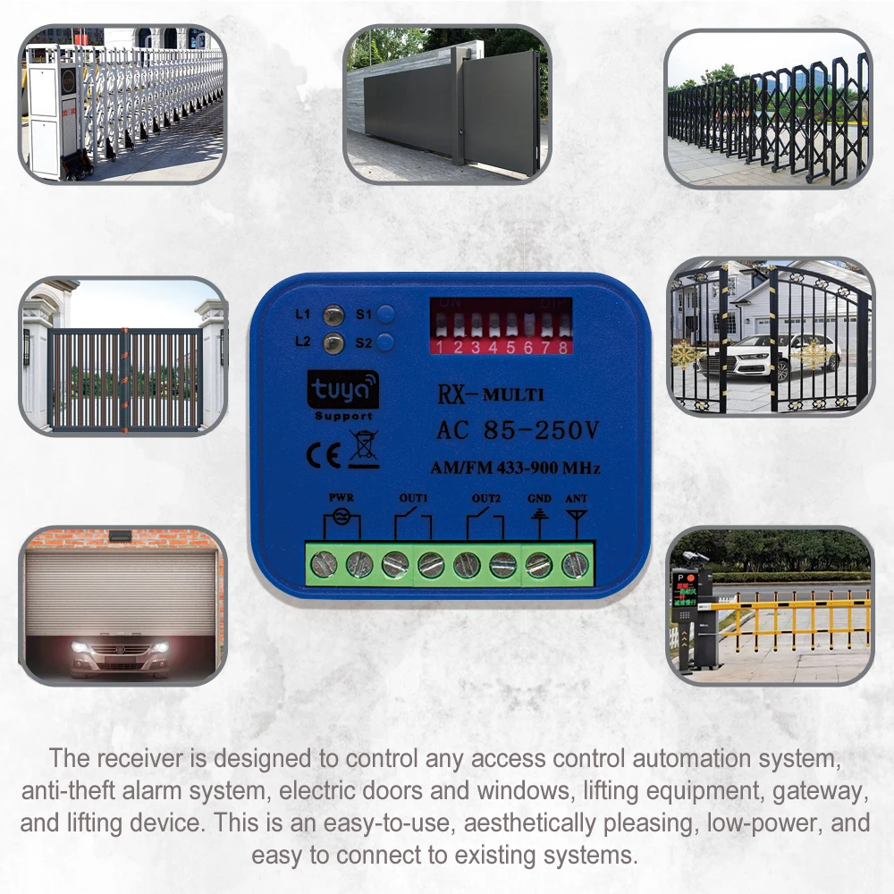 2CH RX Multi Garage Door Remote Control Receiver 433MHz 868MHz Tuya WiFi Smart Switch DC AC 9-30V 85-250V Smart Life Alexa