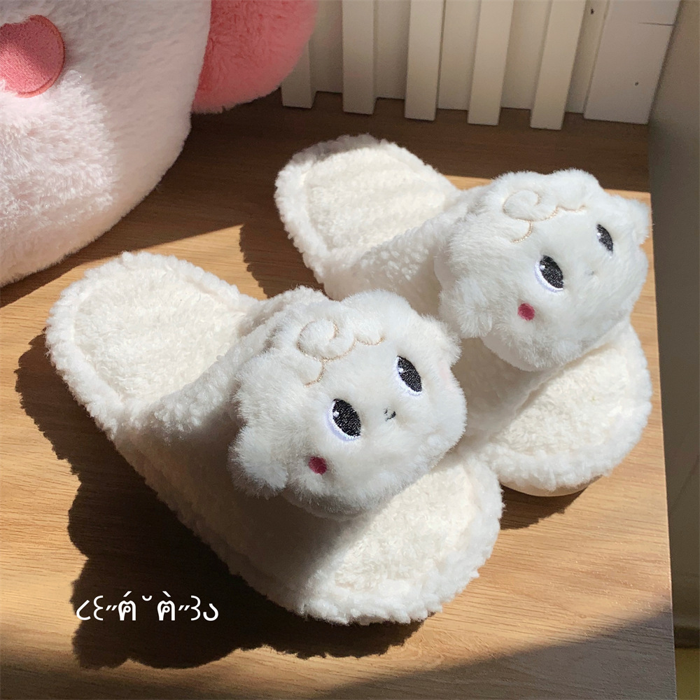 Fashion Love Little Sheep Winter Toe Pack Warm cotton slippers Soft sole Slipper women's indoor floor flat house non-slip shoes