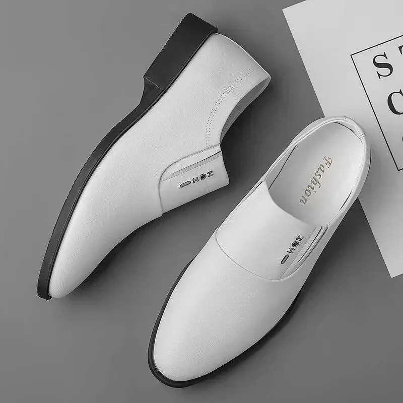 Mens Business Formal Leather Shoes White Inner Height Increase Mens Shoes Leather Shoes Slippers 241031