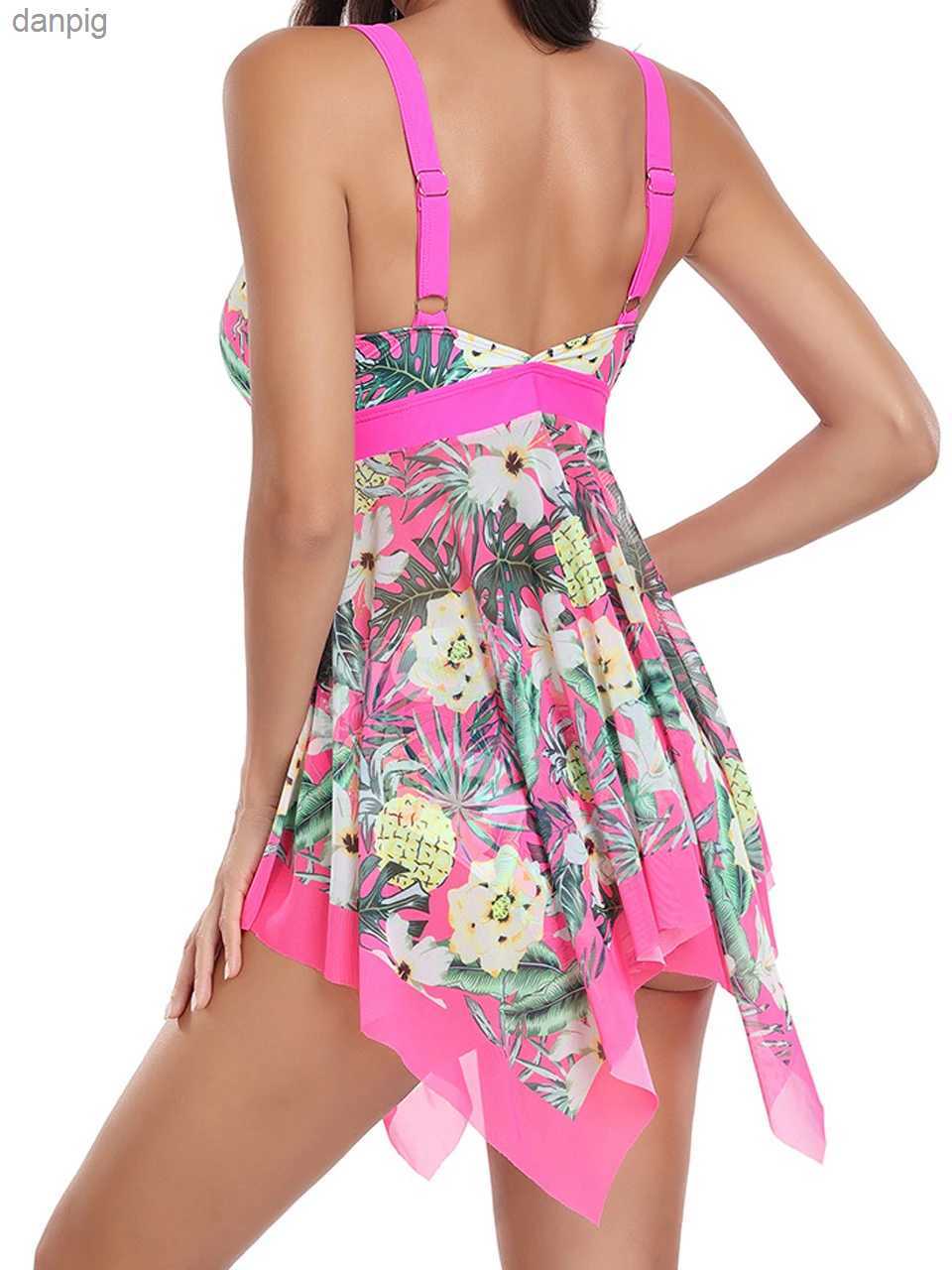 Women's Swimwear 2024 V-neck Tankini Set 2-Piece Swimsuit Women Printed Swimwear Summer Bathers Beachwear Female Straps Bathing Swimming Suit 2XL