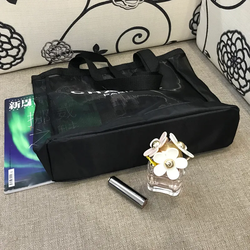 stampup Designer Black Mesh women fashion Shopping White Offset Printed Letter Transparent Shoulder Portable Environmental Bag