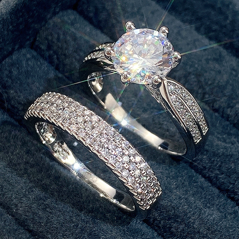 Band Rings New Luxury 925 Sterling Silver Luxury Big Wedding Rings Set for Bridal Women Engagement Finger Party Gift Designer Jewelry