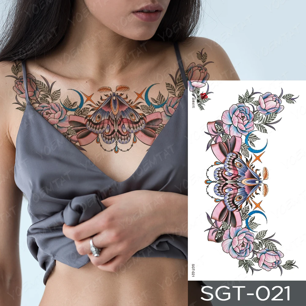 Chest Tattoo Stickers Mandala Color Gemstone Flower Waterproof Temporary Fake Tato Large Waist Shoulder Sexy Body Art Men Women