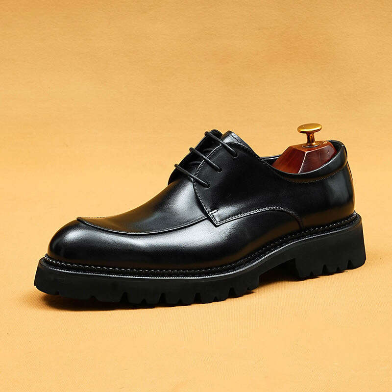 Business Casual For Men, Made Of Genuine Leather Cowhide, With Pointed Tips And A Thick British Sole Inside. Men's Shoes, Derby Shoes