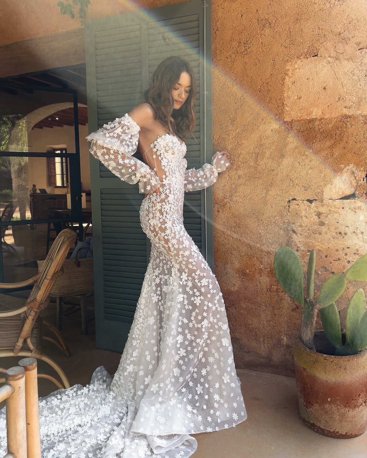 Mermaid Gorgeous Chart Dress Sweetheart Long Sleeves Lace Wedding Dresses Bridal Gowns Appliques Sweep Train Designer Boho Robe De Mariage es