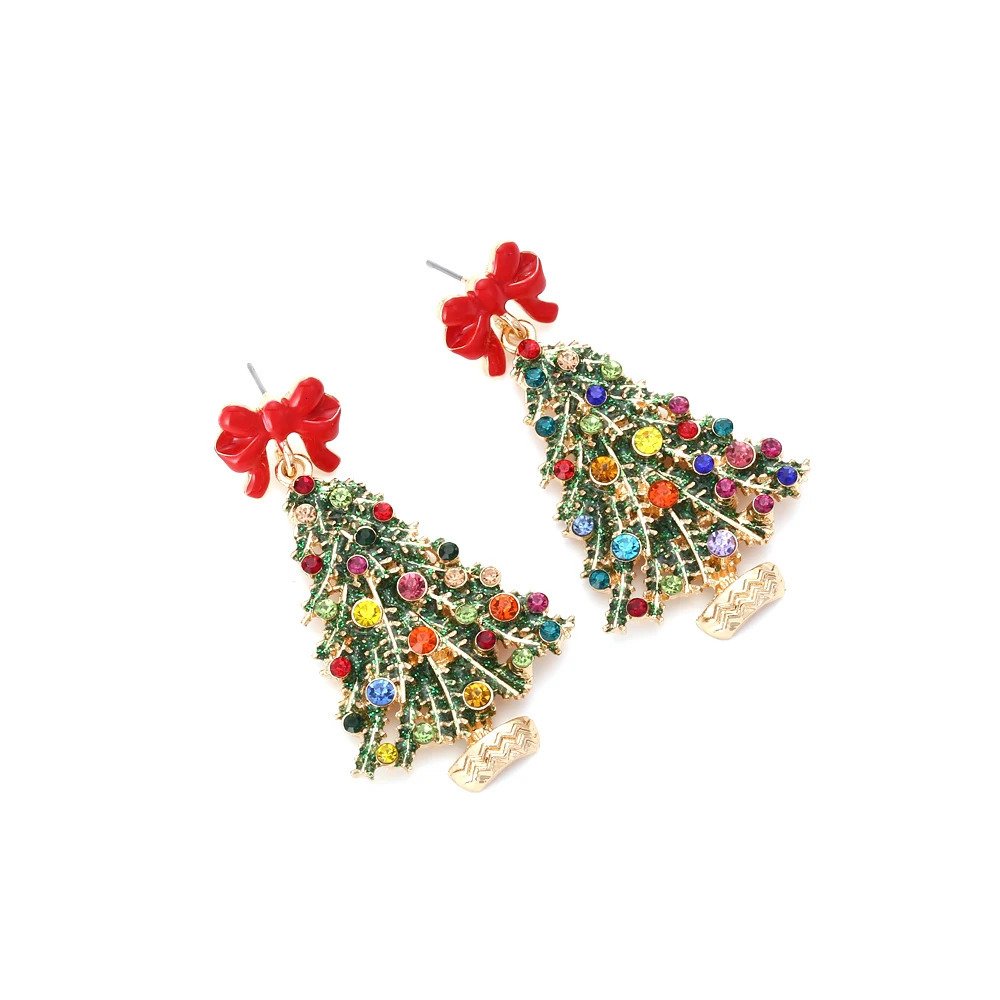 VODESHANLIWEN Fashion Christmas Tree Earrings Womens Rhinestone Dripping Accessories 241031