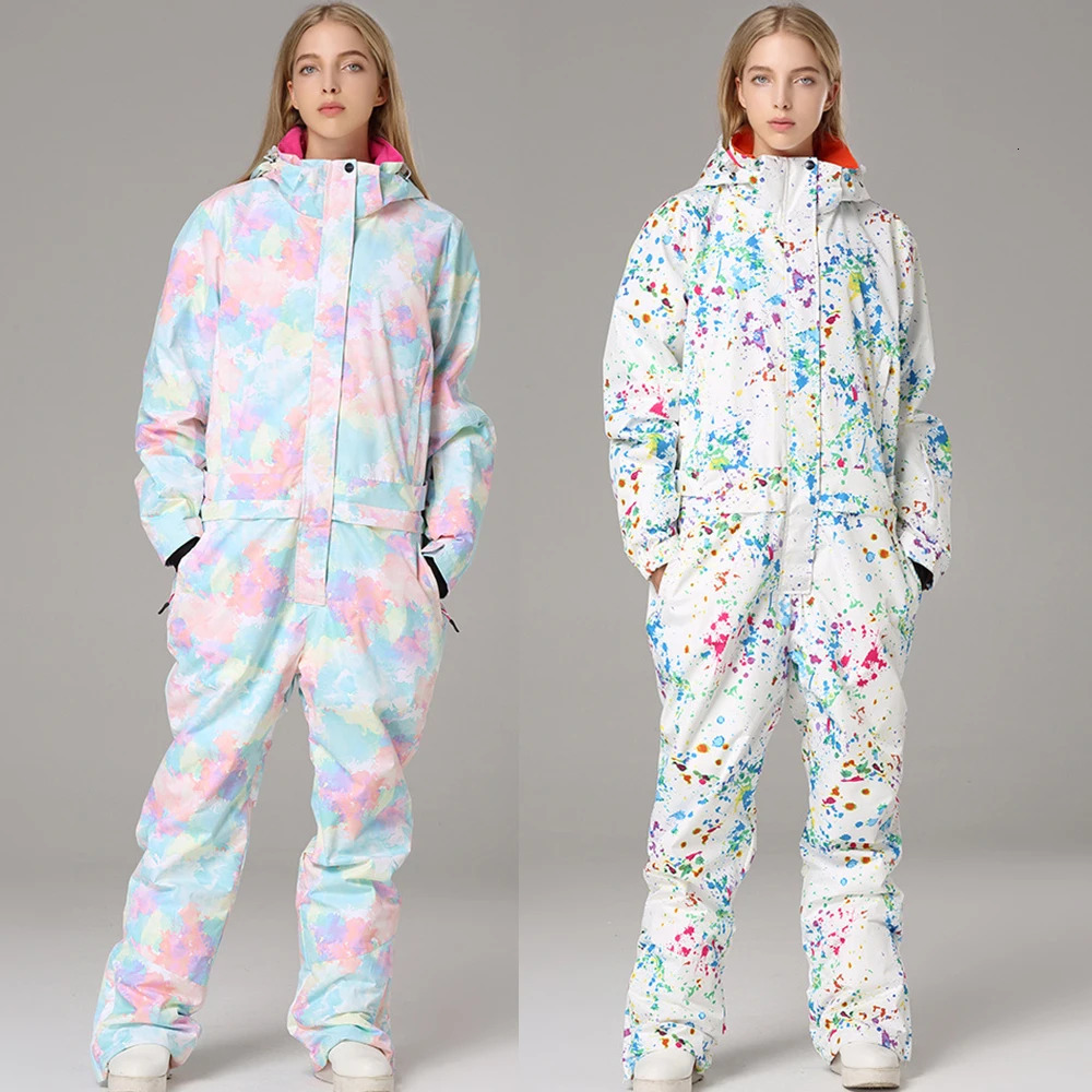New One-Piece Suit Women Thickened Warm Outdoor Sports Snowboarding Jacket Jumpsuit Wind Proof Waterproof Snow Pants Ski Set