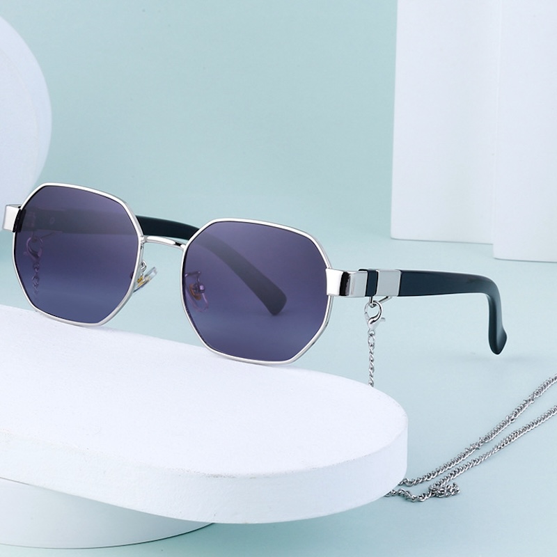Vintage Sunglasses Women With Chain Small Frame Hexagon Luxury Brand Designer Punk Sun Glasses For Ladies Shades Fashion Square Sexy Cat Eye Oval Meta