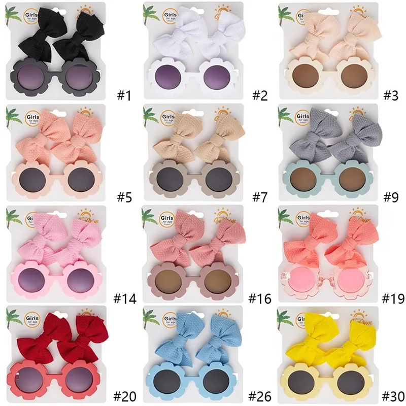 FOCUSNORM 12 Colors Toddler Kids Sunglasses Headband 2pcs Lightweight Sunflower Sun Glasses for Toddler Outdoor Beach Holiday
