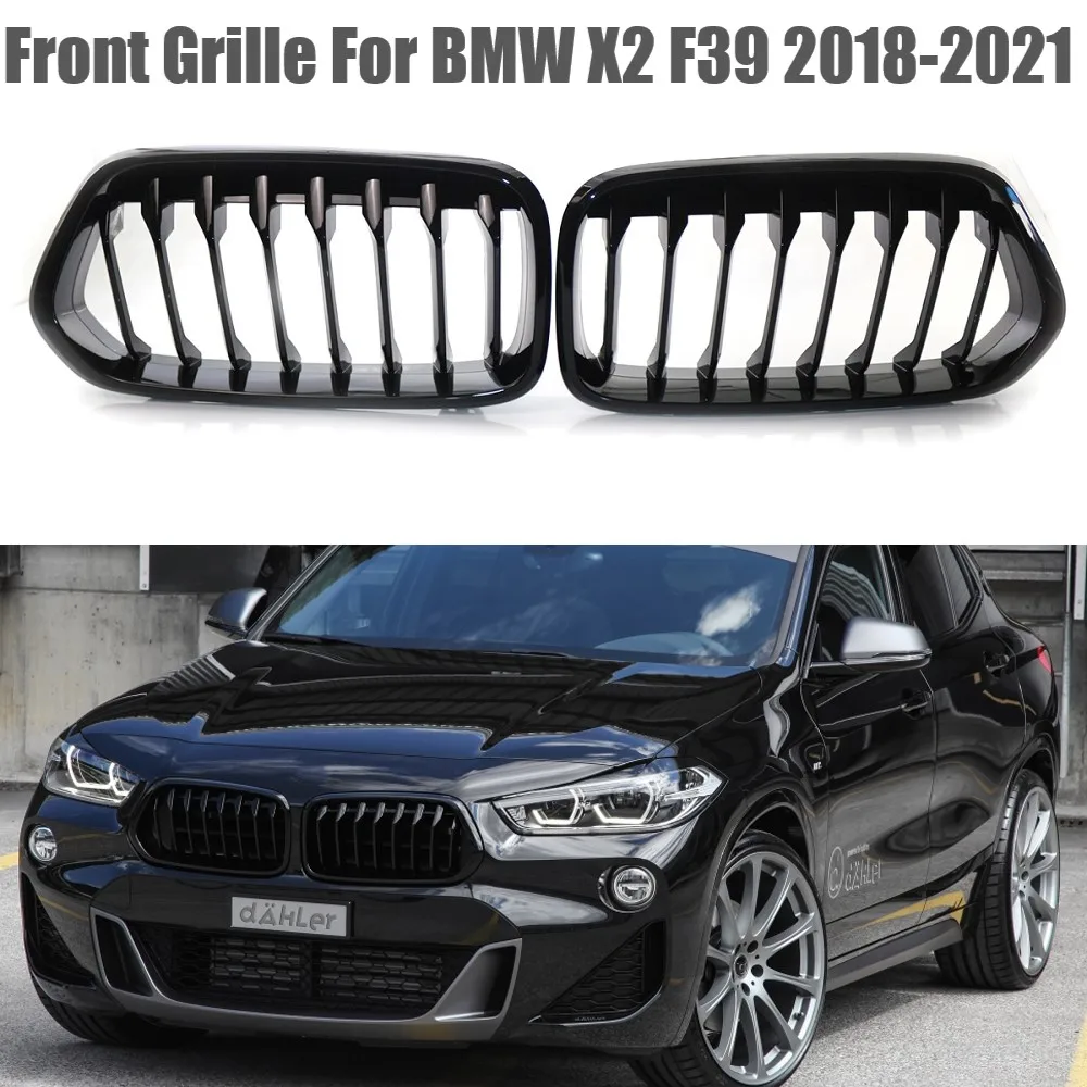 Glossy Black Car Front Bumper Kidney Grilles Replacement Racing Grills Accessories For X2 Series F39 2018 2019 2020 2021